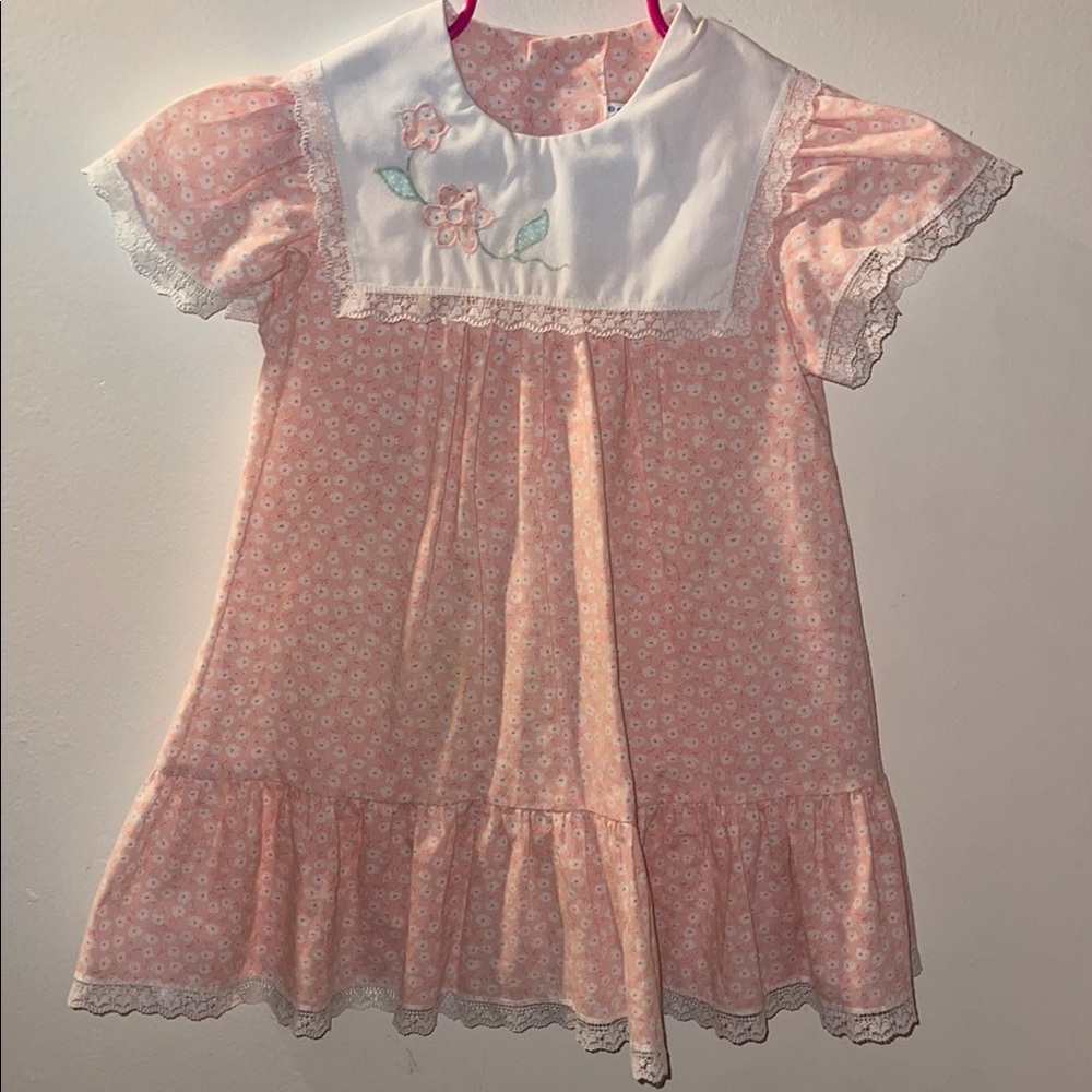 Vintage Cinderella Pink Floral Dress with Embroidery Sz 4T